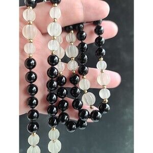 Black and Clear Glass Beaded Necklace, Vintage Costume Jewelry